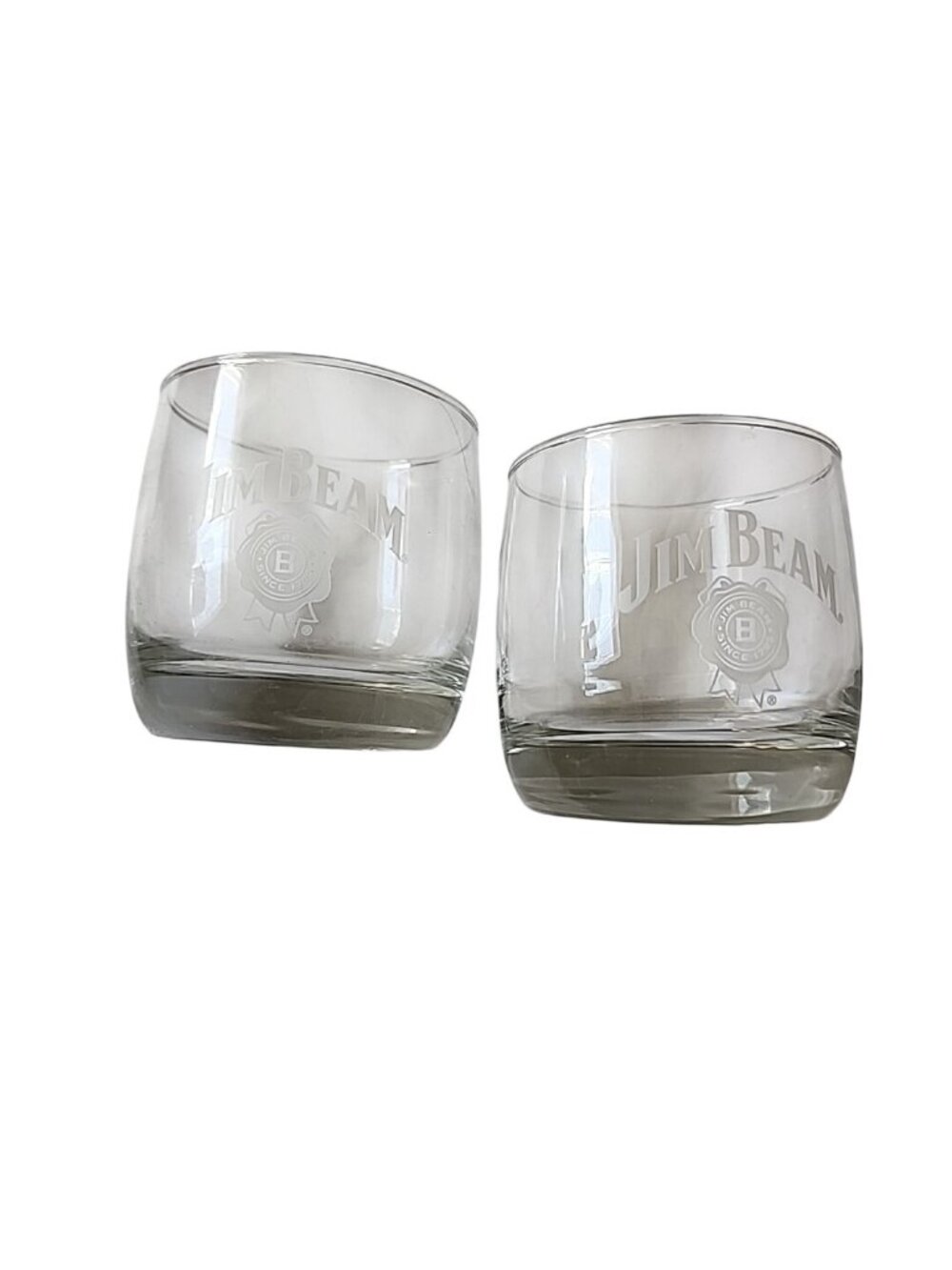 Jim Beam Frosted Logo 8 Oz Lowball Whiskey Glasses, Set Of 2